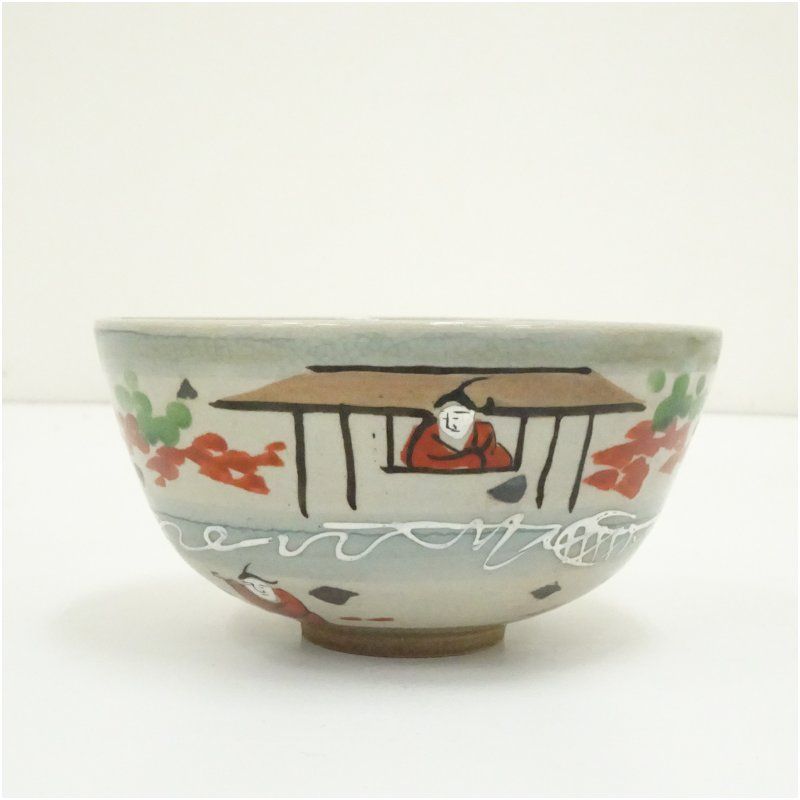 江戸後期～明治 赤膚焼 奥田木白造 大和画茶碗（共箱） 茶道 抹茶