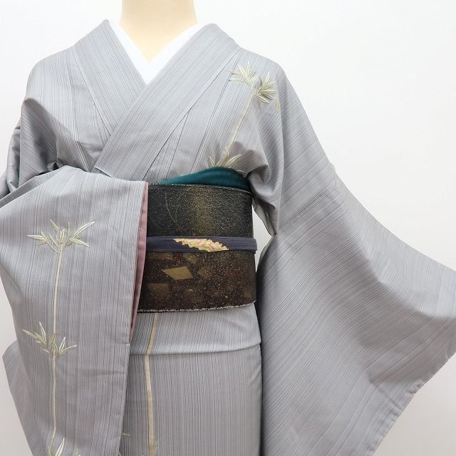 百華❀Y4381◇未着用 正絹 総刺繍 竹×童 手縫い仕立て トールサイズ 紬