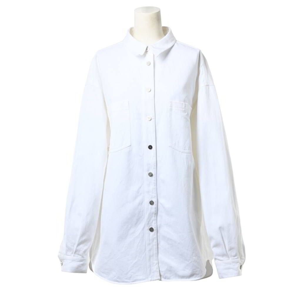 CHANEL ストレッチ コットン 厚手 シャツ ココマークボタン10個付き