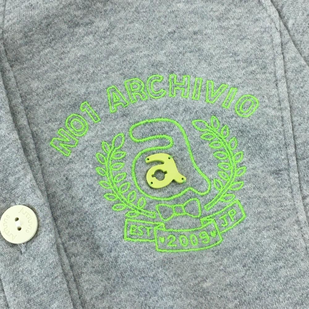 アルチビオ ジャケット 杢グレー×蛍光グリーン系 ボタン ハイネック 胸