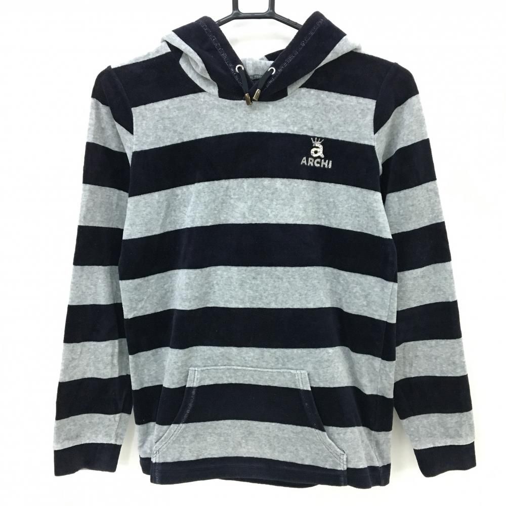 アルチビオ フード付長袖シャツ グレー×ダークネイビー ボーダー 起毛