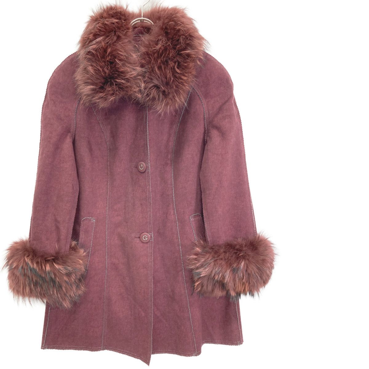 伊太利屋 ﾚｯﾄﾞ ﾌｪｲｸﾌｧｰ×毛皮 ﾛﾝｸﾞｺｰﾄ 11 - メルカリ