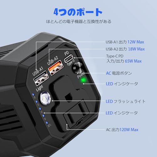 ポータブル電源 31200 mAh AC出力対応 大容量 PD 65 W 急速充電対応 車中泊 緊急 災害時バックアップ用電源 MacBook ノートパソコン P 2 m