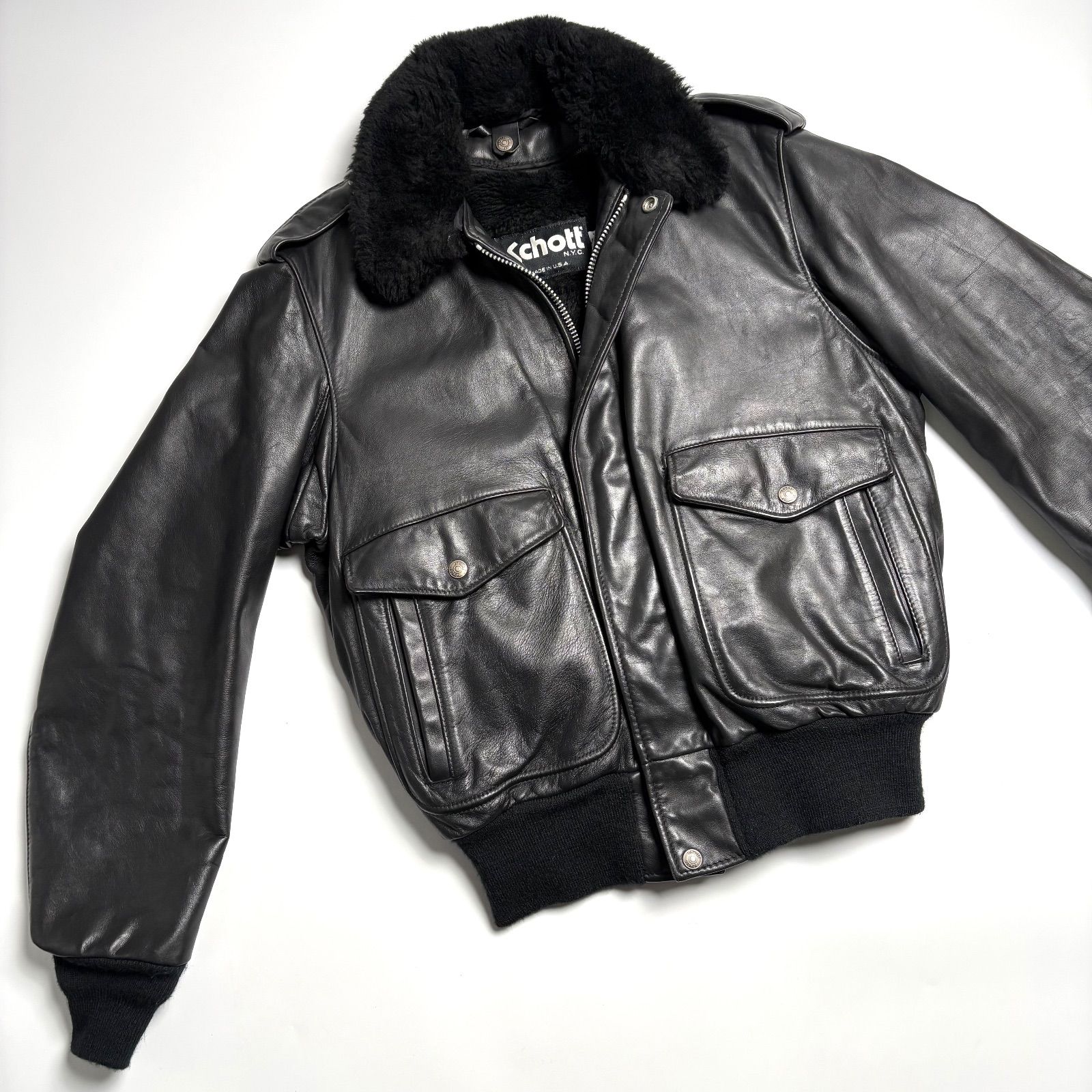 現行/42サイズ■schott フライトジャケット　G-1 184SM 本革　黒 米国製】SCHOTT レザージャケット 黒 42 フライトジャケット 184SM 本