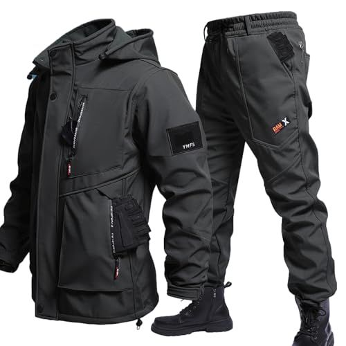 ｉｎｏｔｅｎｋａ アウトドアジャケット 上下セット メンズ マウンテンパーカー 撥水 防風 ウインドブレーカー トレッキングパンツ 登山ジャケット フード付 取り外し 多ポケット 釣り バイク 作業着 春秋服e