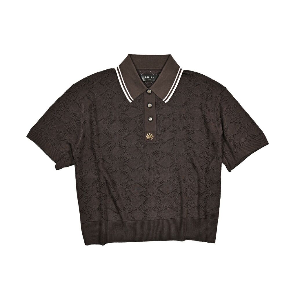 新作 Amiri 襟刺繍入り 半袖ポロシャツ amtojr1090 AMIRI アミリ / クロップド ニットポロシャツ 半袖 春夏 レディース