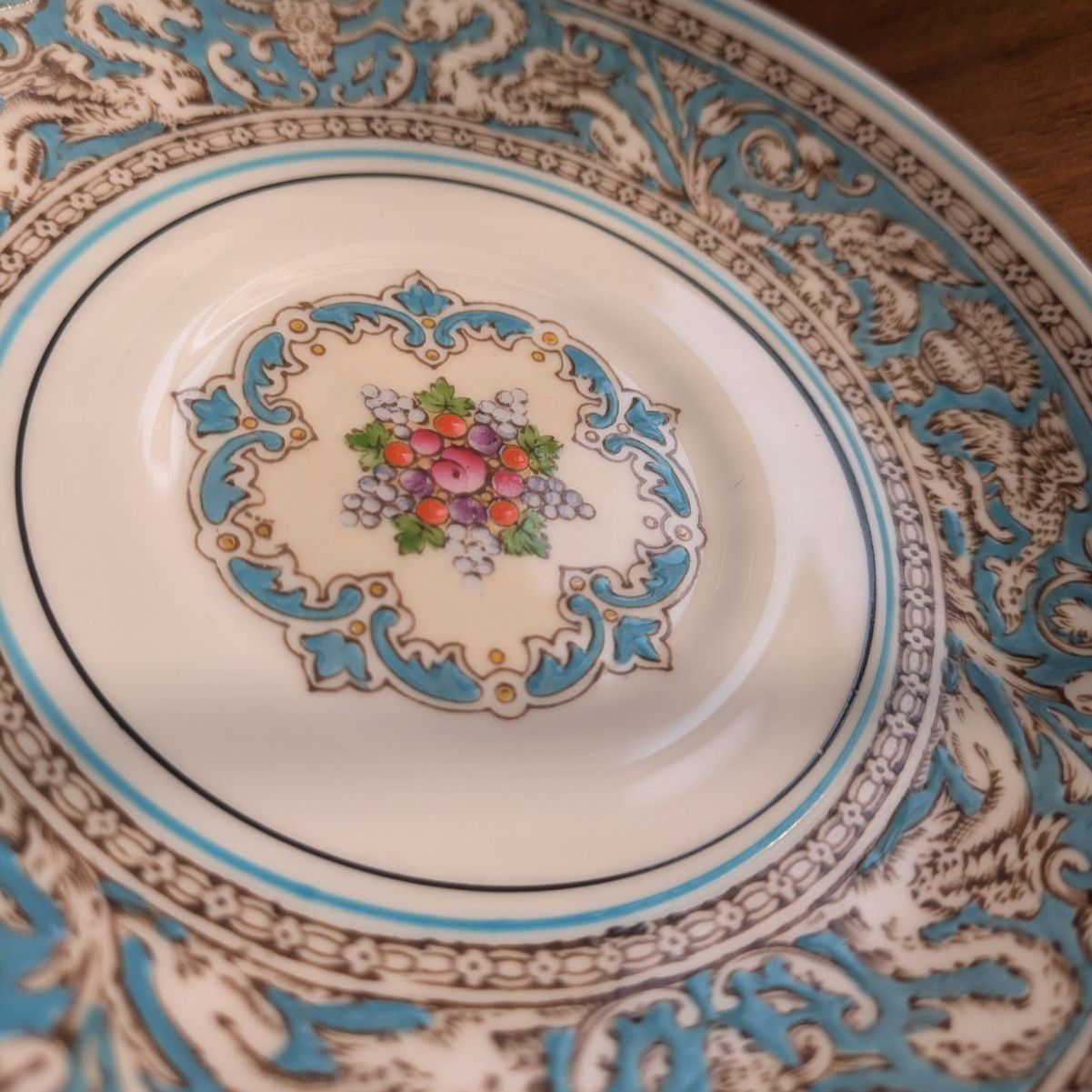  英国ヴィンテージ フロレンティーン ターコイズ 5点セット ティーカップ ソーサー ディナー デザートプレート 食器セット 食器