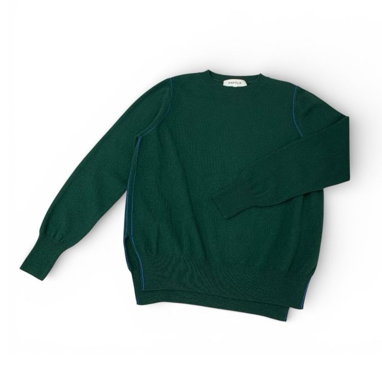 ENFOLD エンフォルド ステッチウールニット セーター ダークグリーン