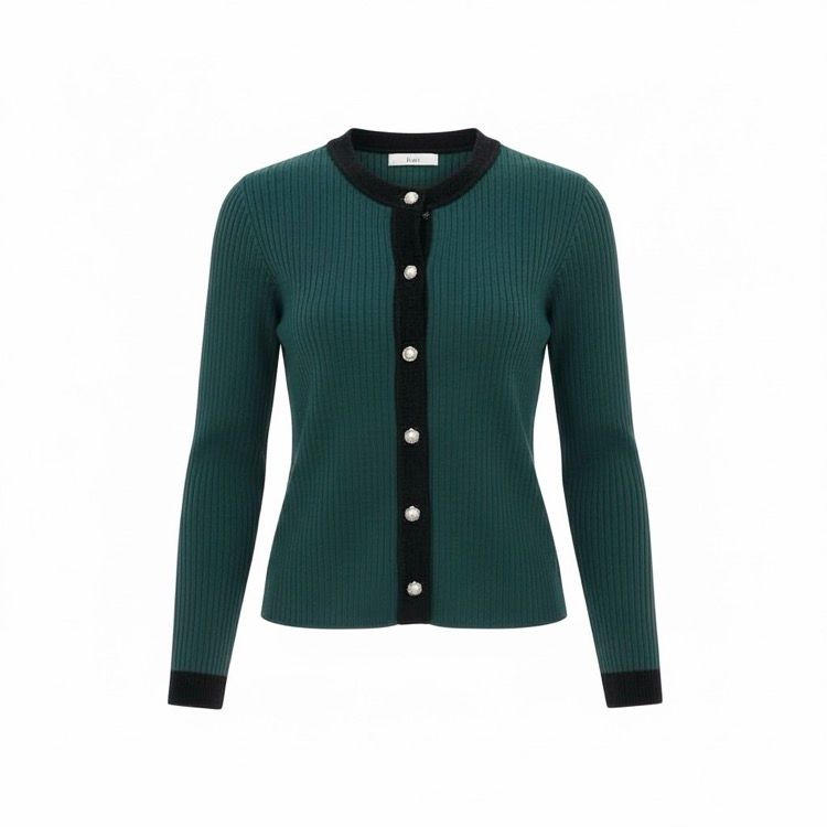Rene ルネ ニット カーディガン ウール パールボタン グリーン