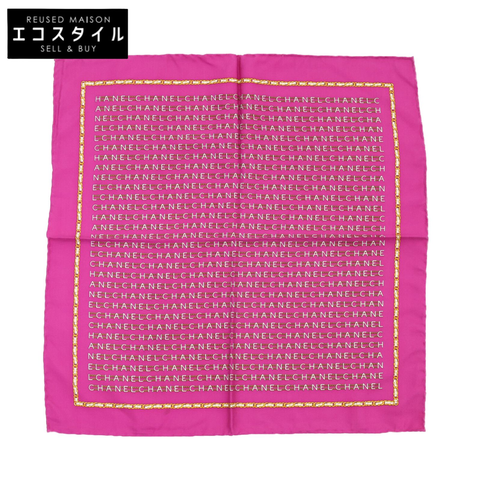 レディース CHANEL シャネル 【美品】チェーンロゴ 総柄 シルク 