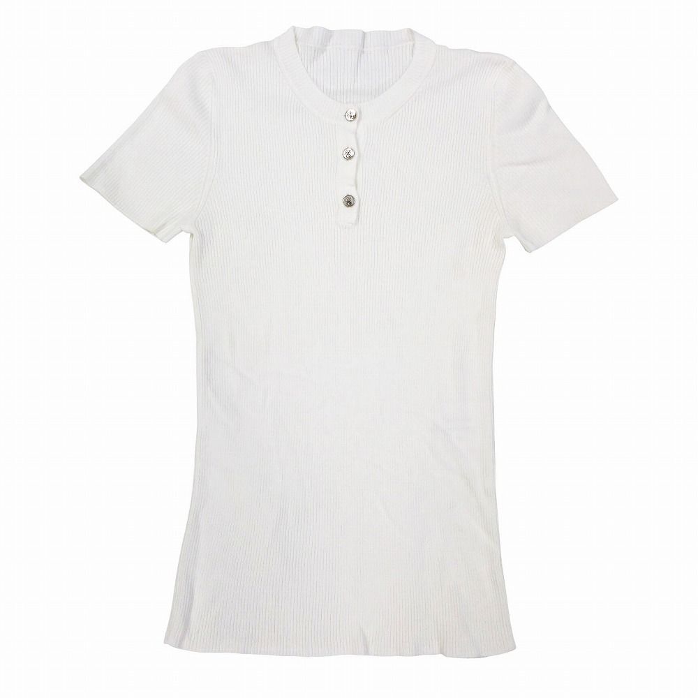 CHANEL シャネル カメリアココマークボタン ヘンリーネック リブニット