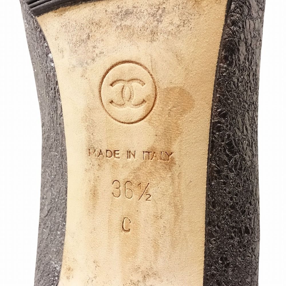 CHANEL シャネル パンプス オープントゥ メタリック レザー ゴールド