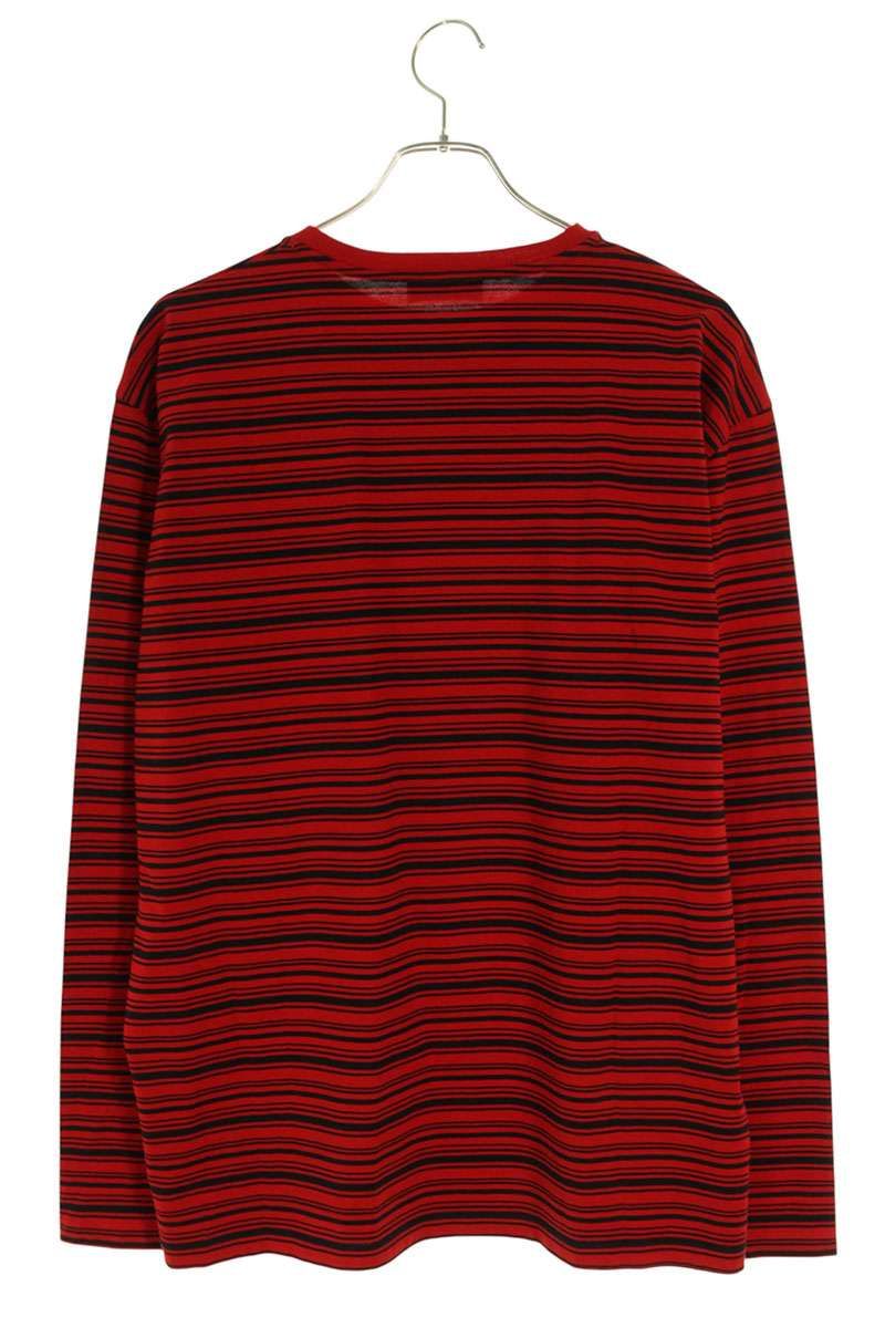 ミュウミュウ MJL014 ポケット付きロゴパッチボーダー長袖カットソー