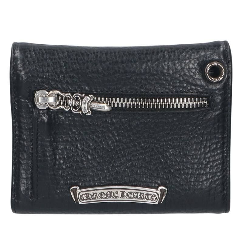 クロムハーツ   WAVE MINI ウェーブミニ クロスボールボタンレザーウォレット財布 中古 SJ02 クロムハーツ WAVE MINI/ウェーブミニ クロスボールボタンレザー