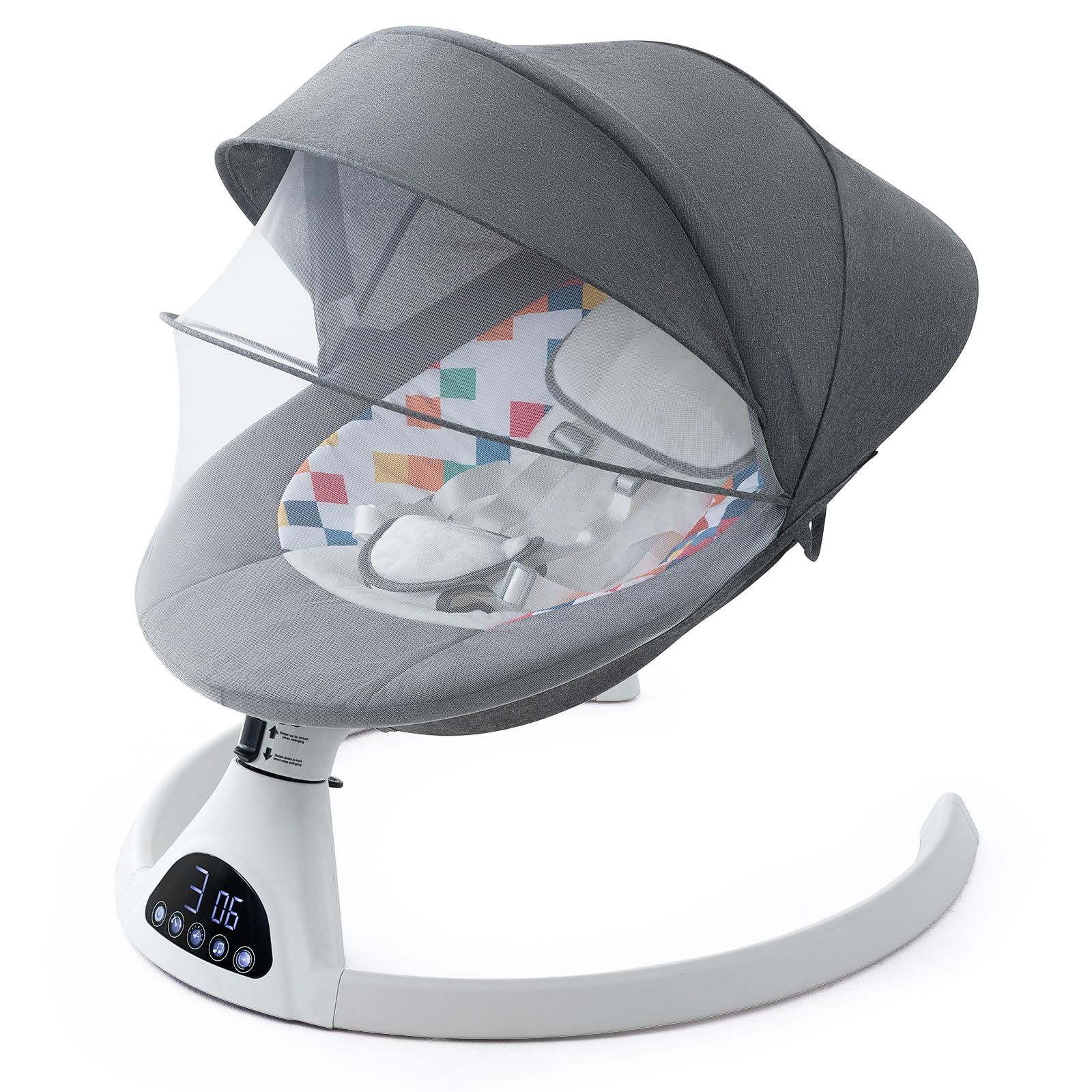 グレー 五点式シートベルト メロディー内蔵 ロッキングチェア ベビーラック ハンズフリー タイミング機能 電動 ベビーバウンサー 電動スイング バウンサー