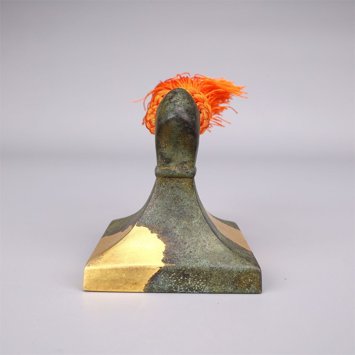 四世秦蔵六造】 古代鶏頭紐印式 塗金銅書鎮 重292g／共箱付 美品I