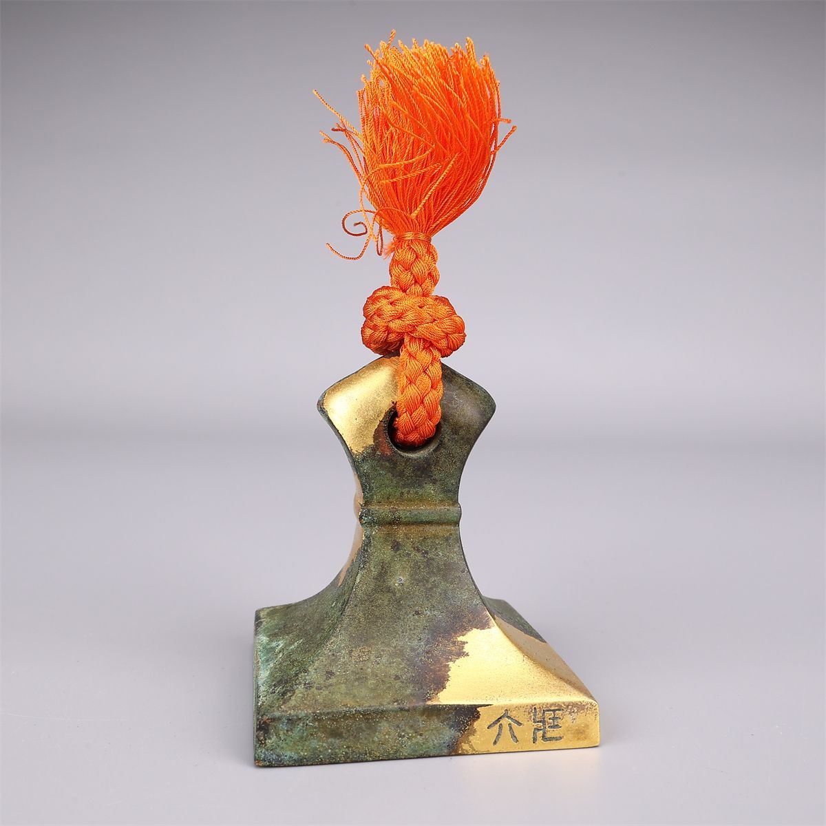 四世秦蔵六造】 古代鶏頭紐印式 塗金銅書鎮 重292g／共箱付 美品I