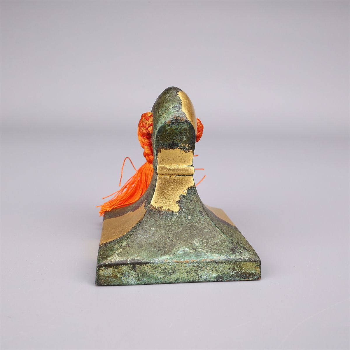 四世秦蔵六造】 古代鶏頭紐印式 塗金銅書鎮 重292g／共箱付 美品I