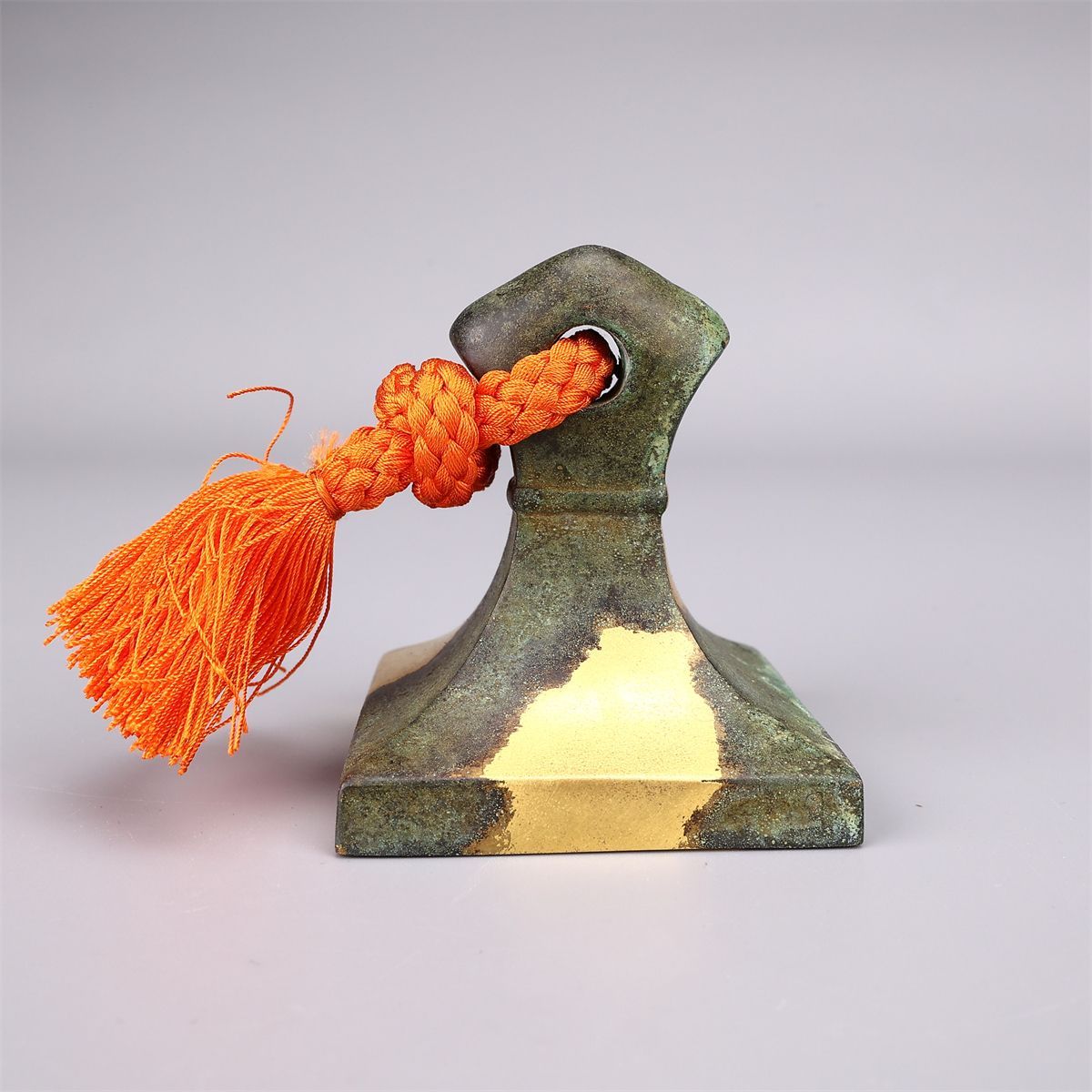 四世秦蔵六造】 古代鶏頭紐印式 塗金銅書鎮 重292g／共箱付 美品I