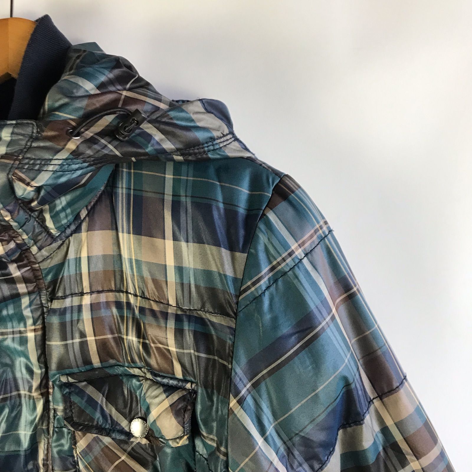 TK MIXPICE フード付きチェックジャンパー メンズ M グリーン