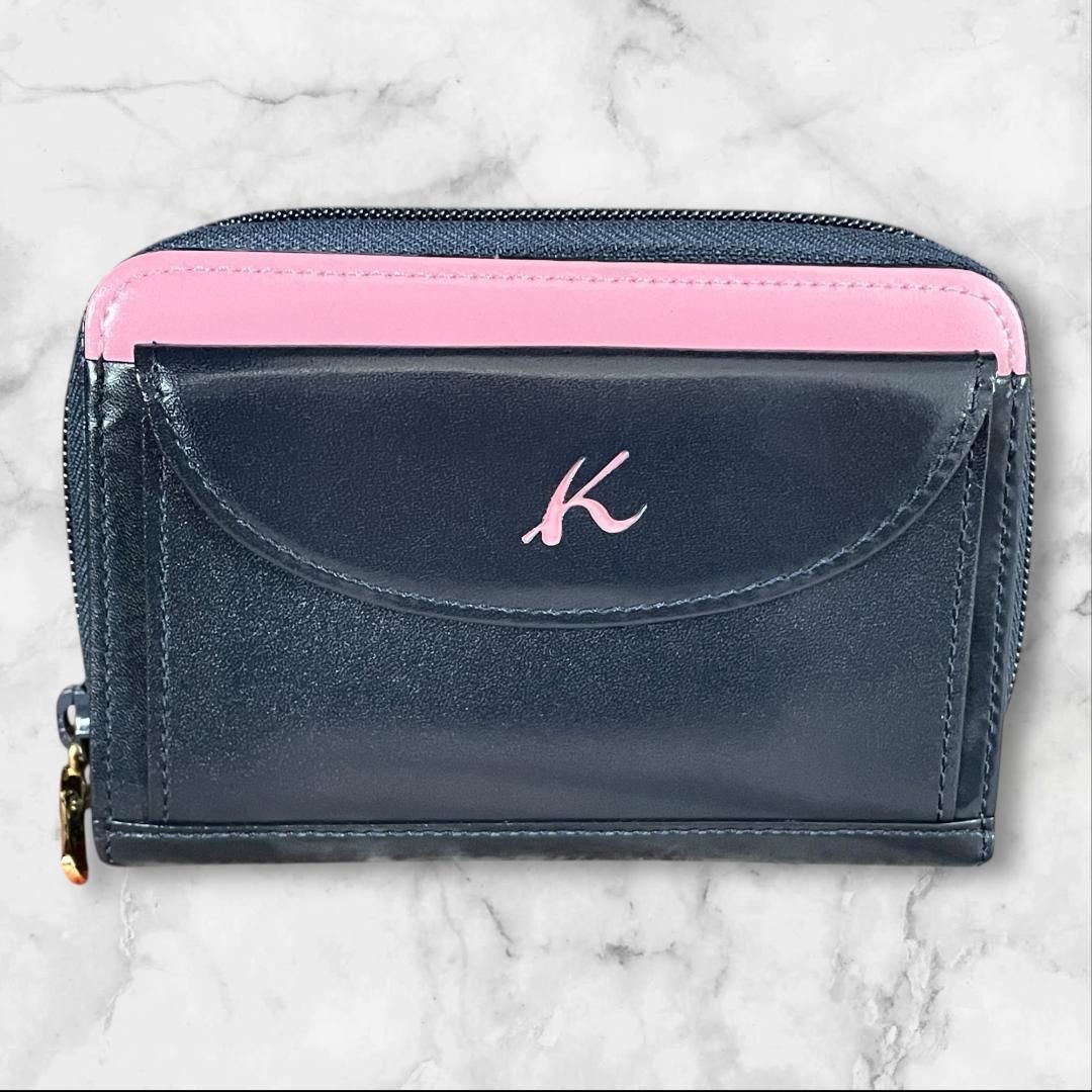 美品 Kitamura 二つ折り財布 日本製 ネイビー ピンク - メルカリ