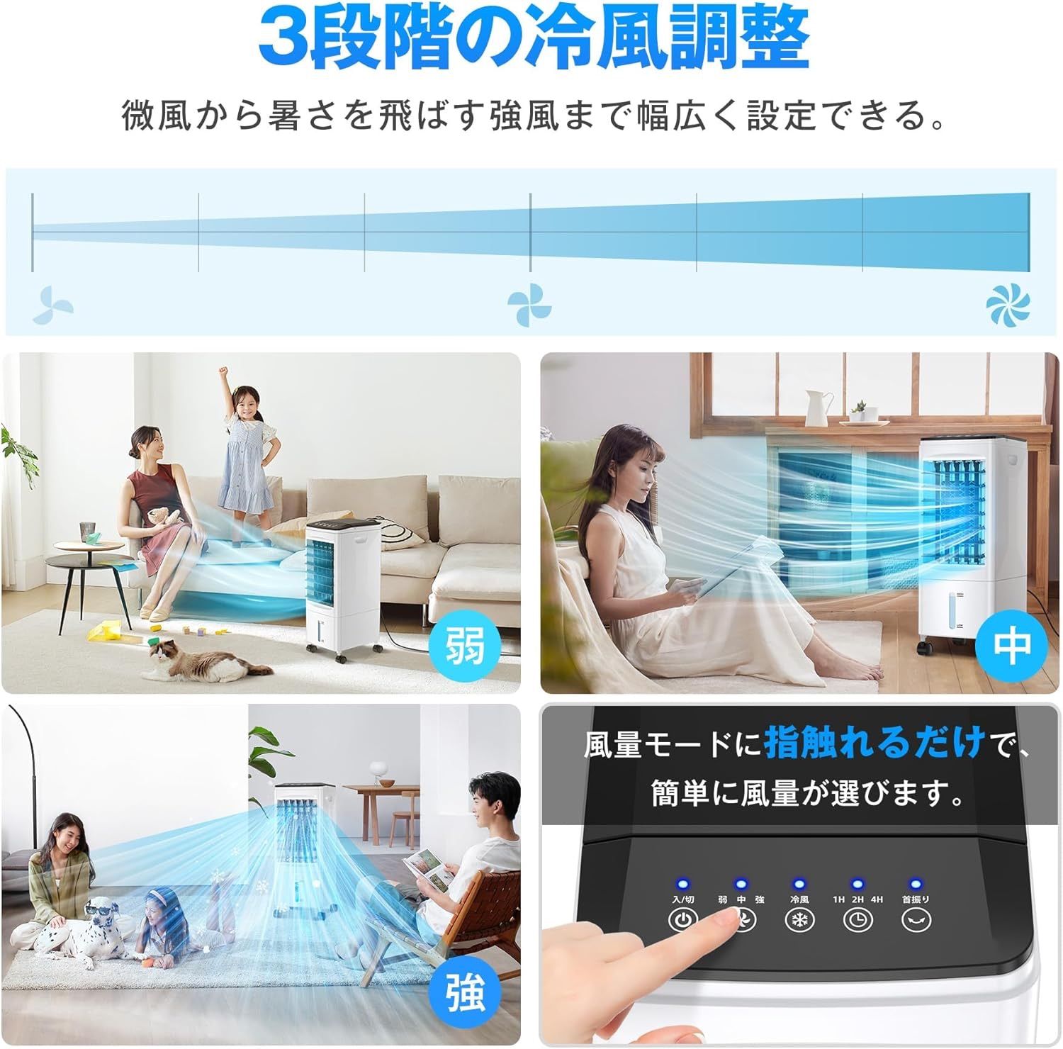 冷風機 冷風扇 強力送風 1台4役 静音 首振り 冷風モード 風量3段階
