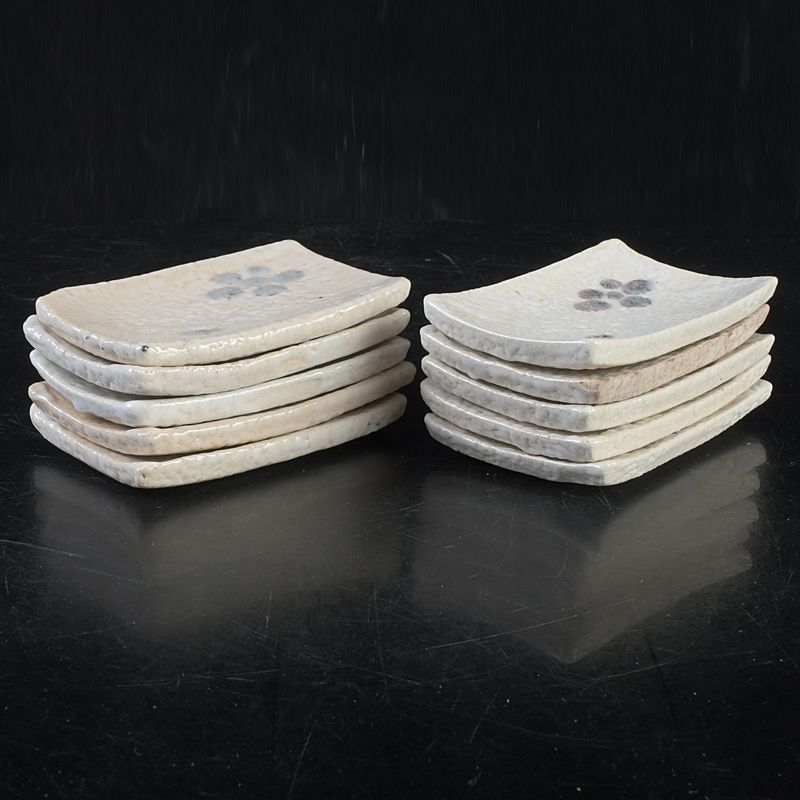 美濃焼 志野焼 祥山 真山 花文 銘々皿 五客 共箱 2点まとめて N S583