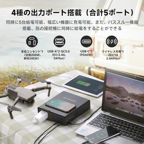  S 200 ポータブル電源 Wサージ400Ｗ 41600 mAh 154 Wh大容量 ワイヤレス充電 小型軽量超コンパクトソーラー蓄電池 USB CPD 60 W スマホ タブレット ドローン ノートPC充電 キャンプ テレワーク カフェ仕 m 発電機 ポータブル電源 防災関連グッズ
