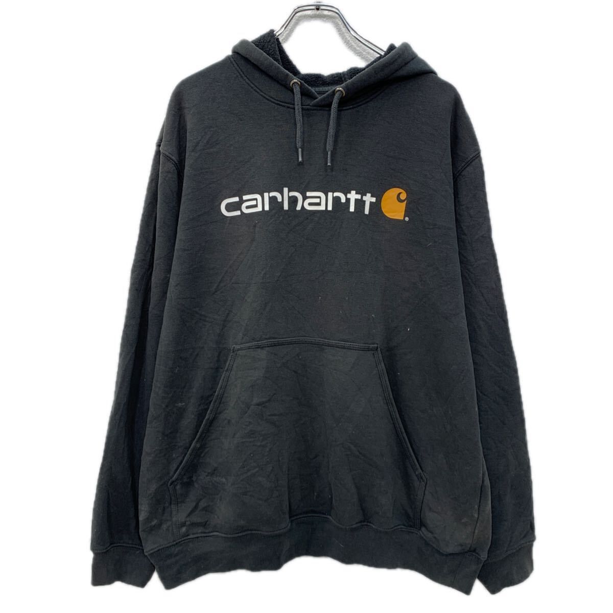 メキシコ製 carhartt プリントスウェット パーカー L ブラック 