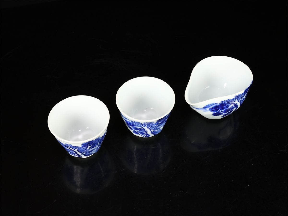 京焼名工 【清水六兵衛】 染付山水紋 湯呑 湯冷 3点セット／美品Y