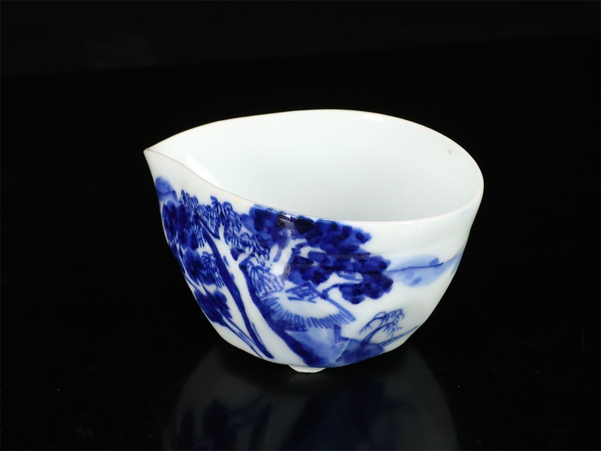 京焼名工 【清水六兵衛】 染付山水紋 湯呑 湯冷 3点セット／美品Y