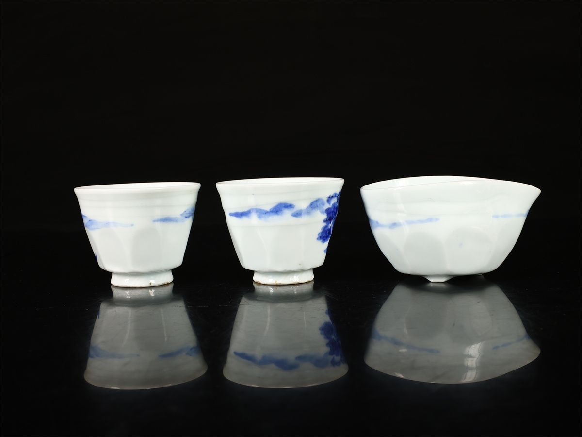 京焼名工 【清水六兵衛】 染付山水紋 湯呑 湯冷 3点セット／美品Y