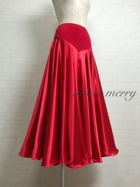 新品 フレアー最大 サテン パソドブレ スカート 社交ダンス 赤 パソ