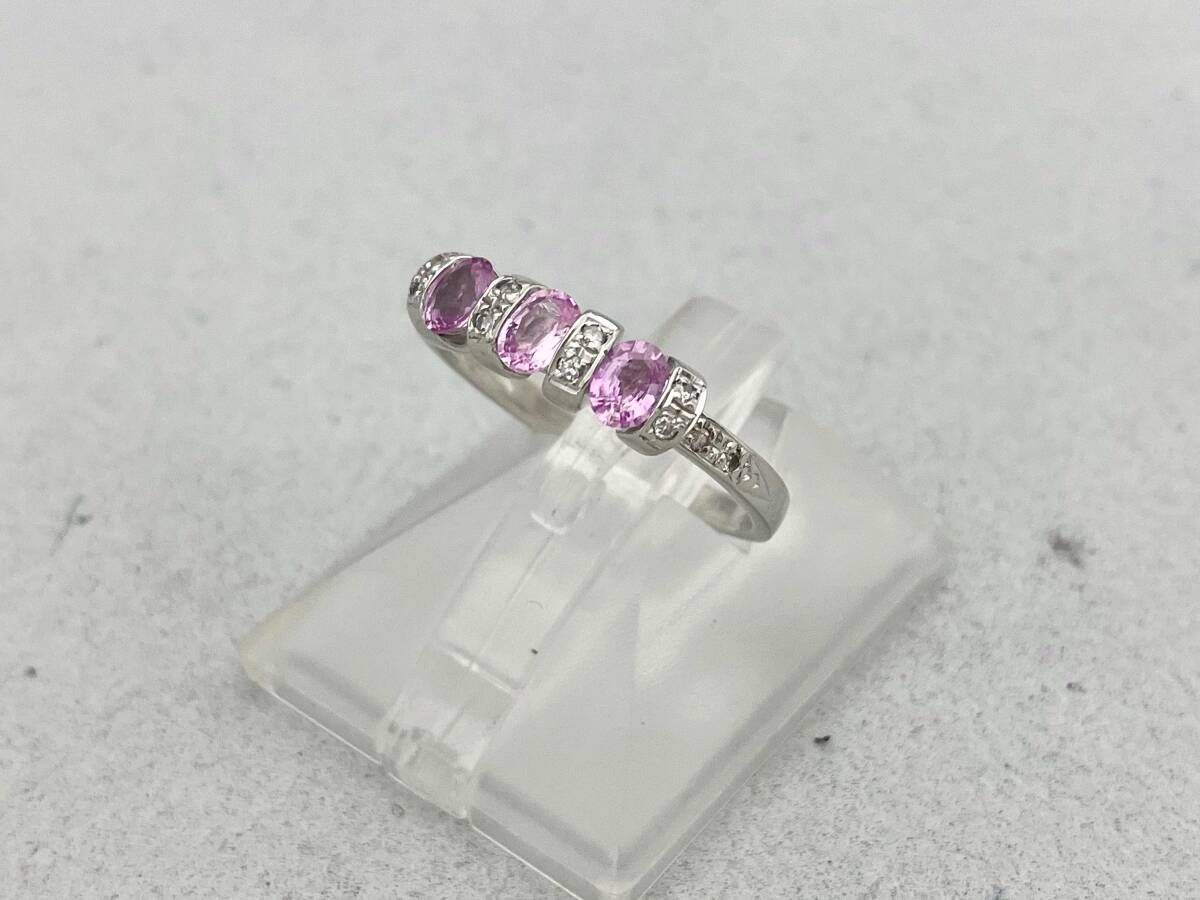 鑑別カード付き】Pt900 ＃13 天然ピンクサファイア・天然ダイヤモンド
