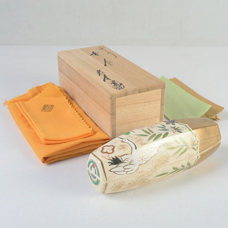 茶道具 京焼 岩倉窯 色絵鶴亀文 ぶりぶり香合 共箱 C S596 - メルカリ