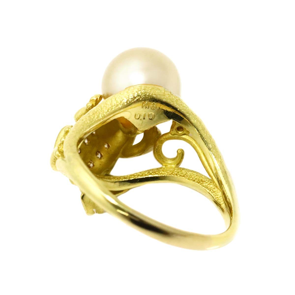 リング 22号 白蝶真珠 9.8mm ダイヤ 0.10ct K18 YG イエローゴールド
