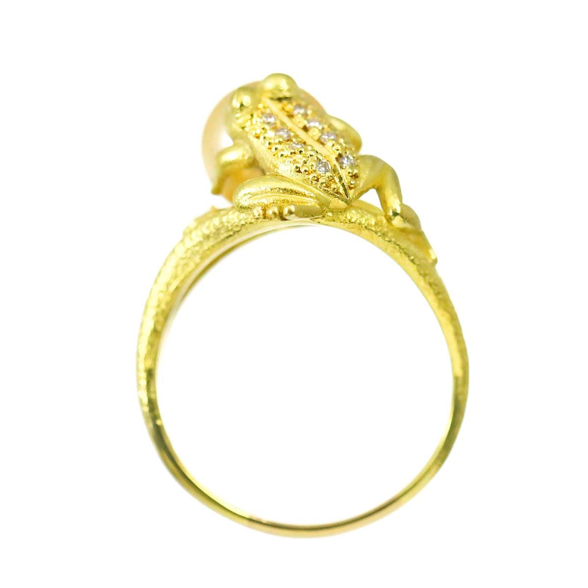 リング 22号 白蝶真珠 9.8mm ダイヤ 0.10ct K18 YG イエローゴールド