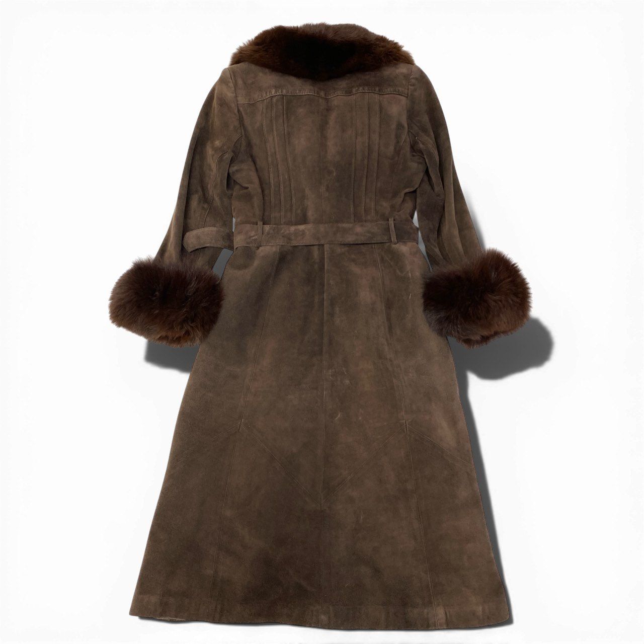 84a14 フォックスファー スエードレザー ベルテッドコート ロング