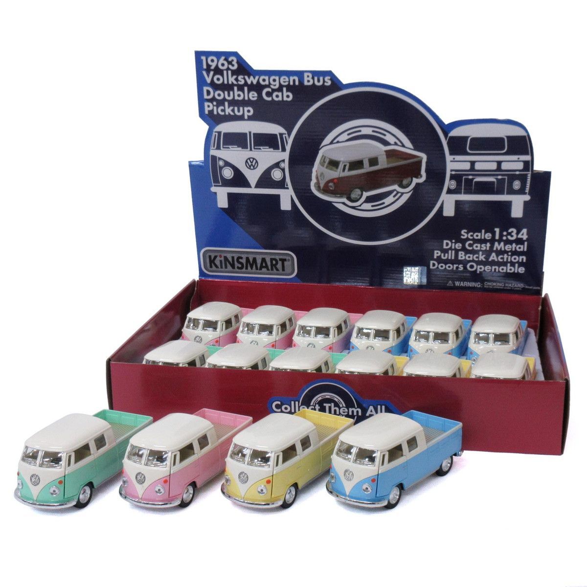 KiNSMART キンスマート プルバックミニカー 1 34 1963 ワーゲンバス Wキャブピックアップ パステルカラー アソート 入りBOX 201 701