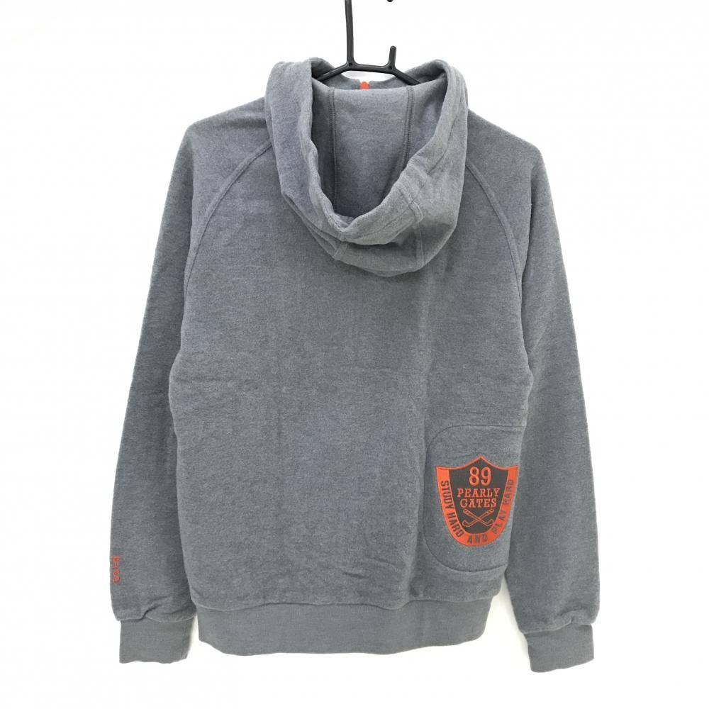 美品】パーリーゲイツ ジップパーカー グレー×オレンジ 起毛 ロゴ