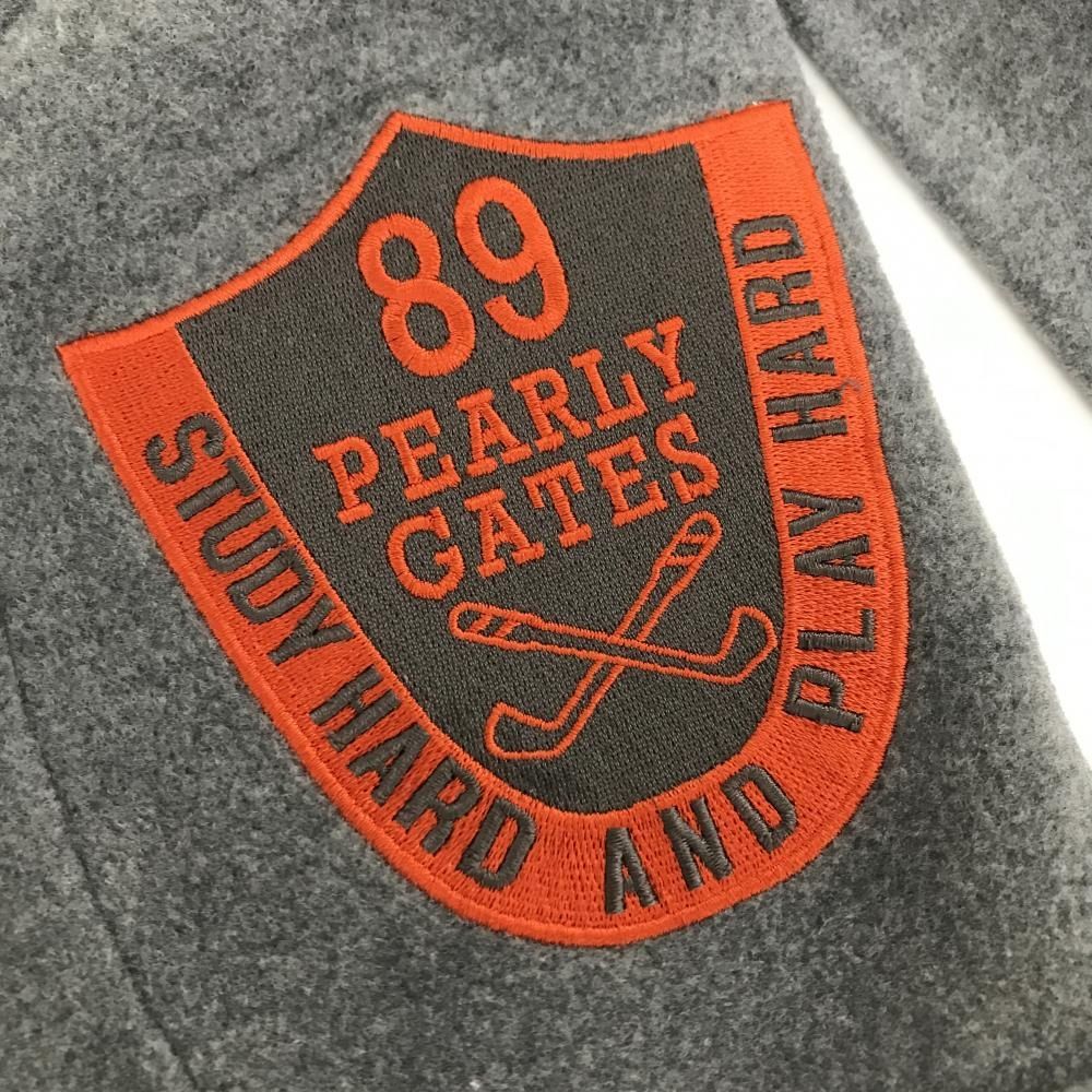 美品】パーリーゲイツ ジップパーカー グレー×オレンジ 起毛 ロゴ