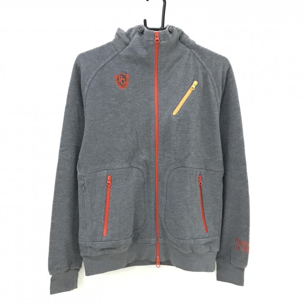 美品】パーリーゲイツ ジップパーカー グレー×オレンジ 起毛 ロゴ