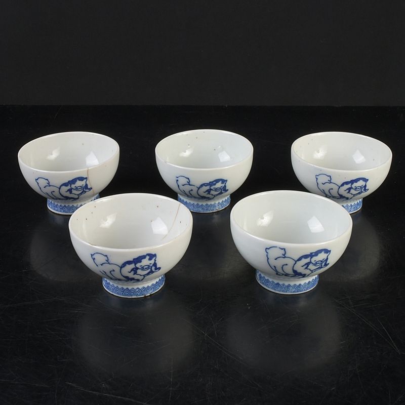 煎茶道具 大日本沢田製 染付 猫文 煎茶碗 5客 まとめて N S612 - メルカリ
