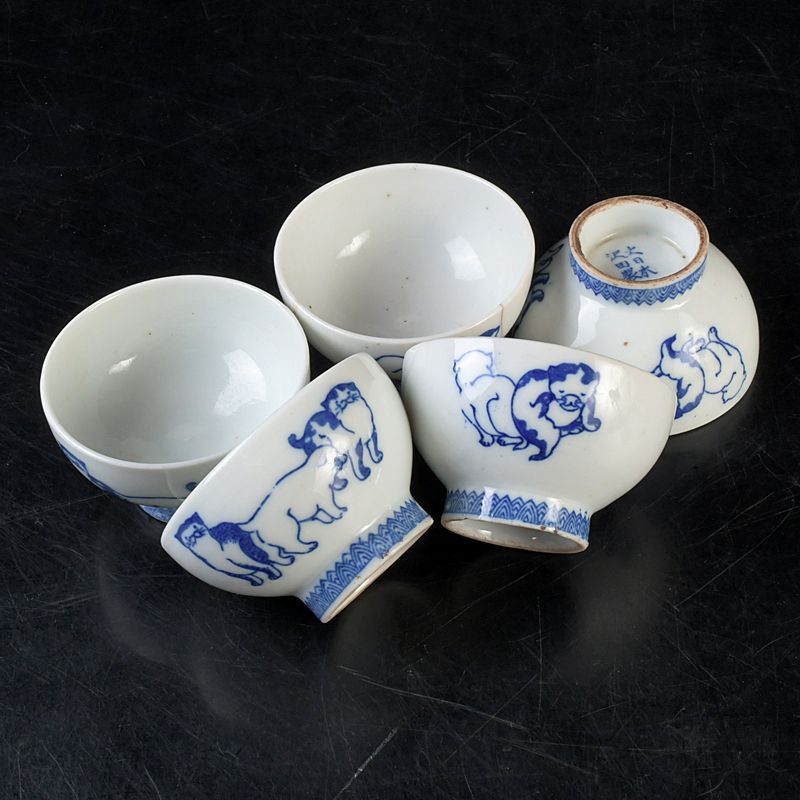 煎茶道具 大日本沢田製 染付 猫文 煎茶碗 5客 まとめて N S612 - メルカリ