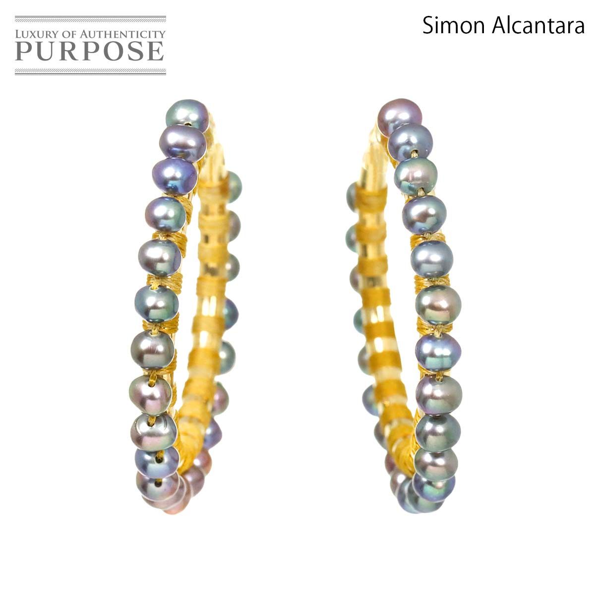 サイモンアルカンタラ SIMON ALCANTARA フープ ピアス 淡水真珠 K14 YG