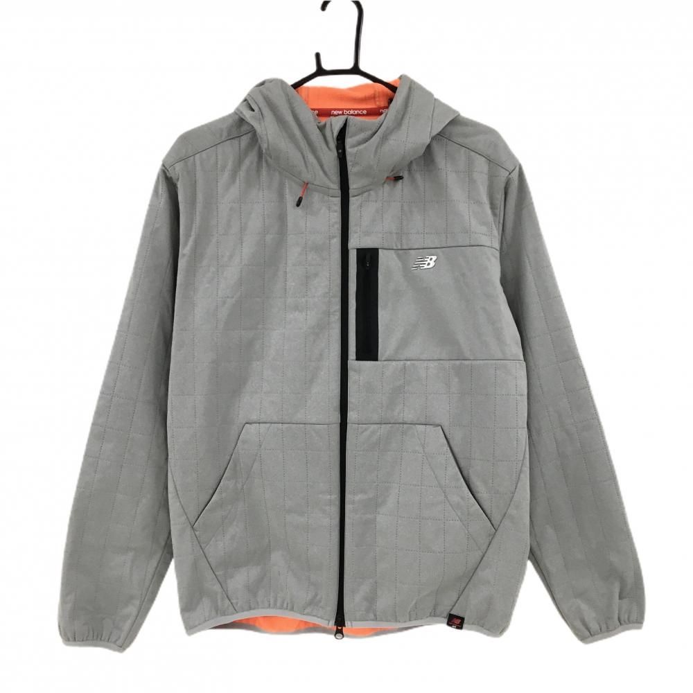 美品】ニューバランスゴルフ フード付ジャケット ライトグレー 裏起毛