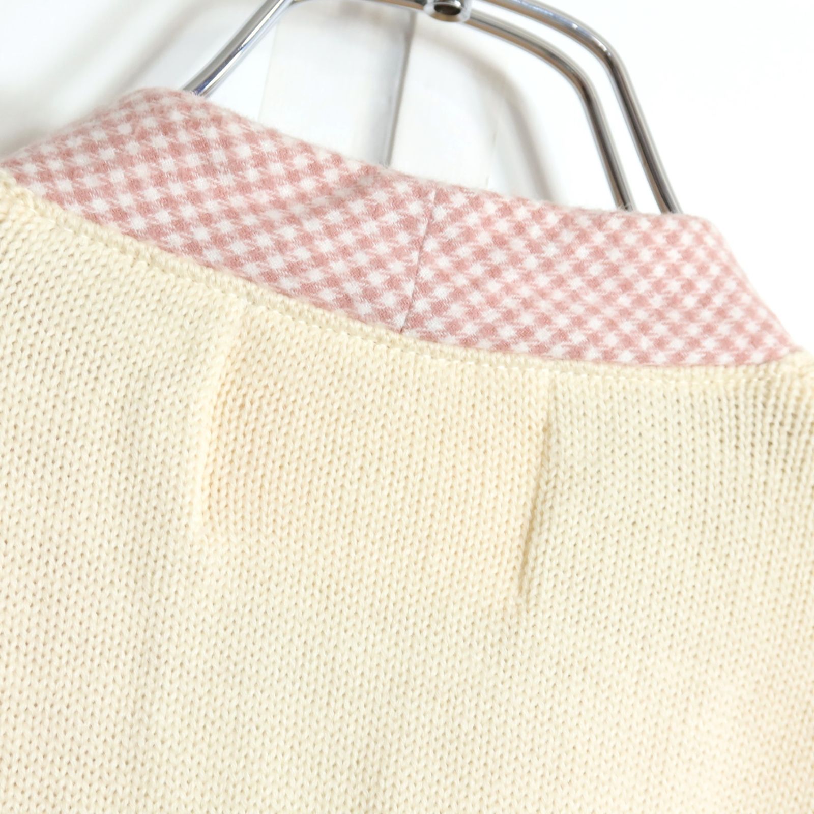 Pink House ホワイトニットカーディガン 02 PINK HOUSE / リボンモチーフ付きニットカーディガン 白Xピンク I-24