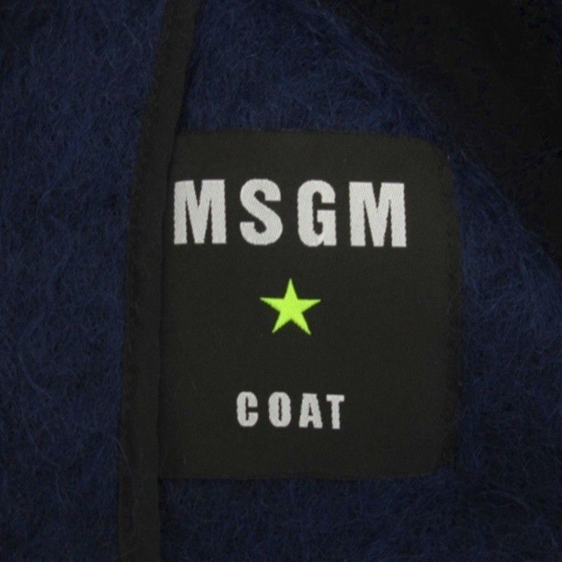エムエスジーエム MSGM モヘア チェスターコート ロング 切替 ブルー  