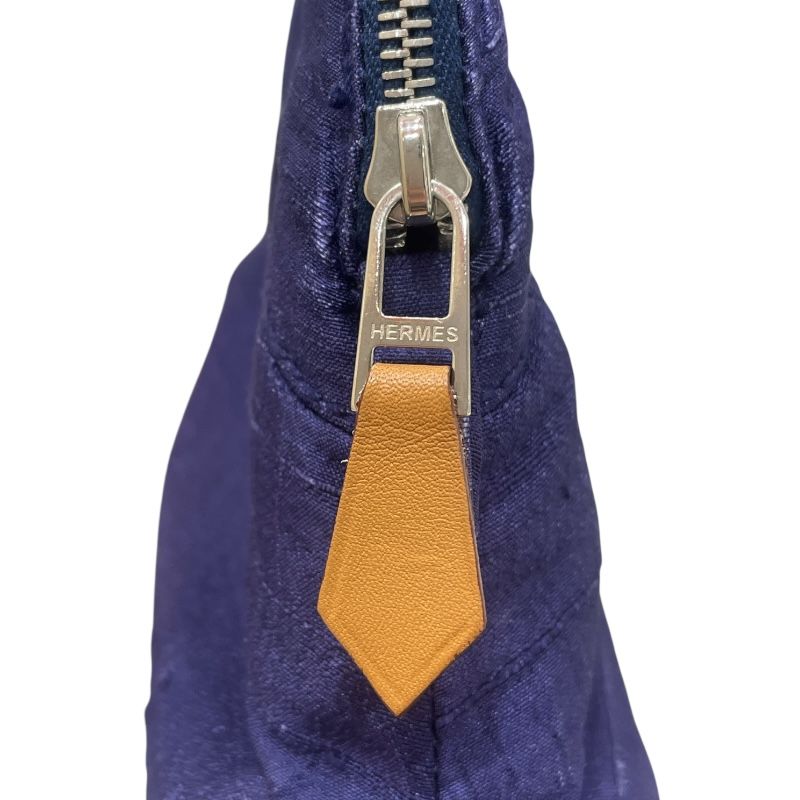 エルメス HERMES ボリードポーチ ブルー シルク ユニセックス ポーチ