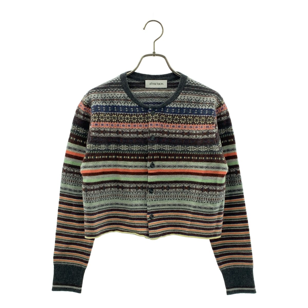 【美品】  UNITED ARROWS / ユナイテッドアローズ | ATTISESSION / フェアアイル クルーネック カーディガン | マルチカラー | レディース 美品】 UNITED ARROWS / ユナイテッドアローズ | ATTISESSION / フェア